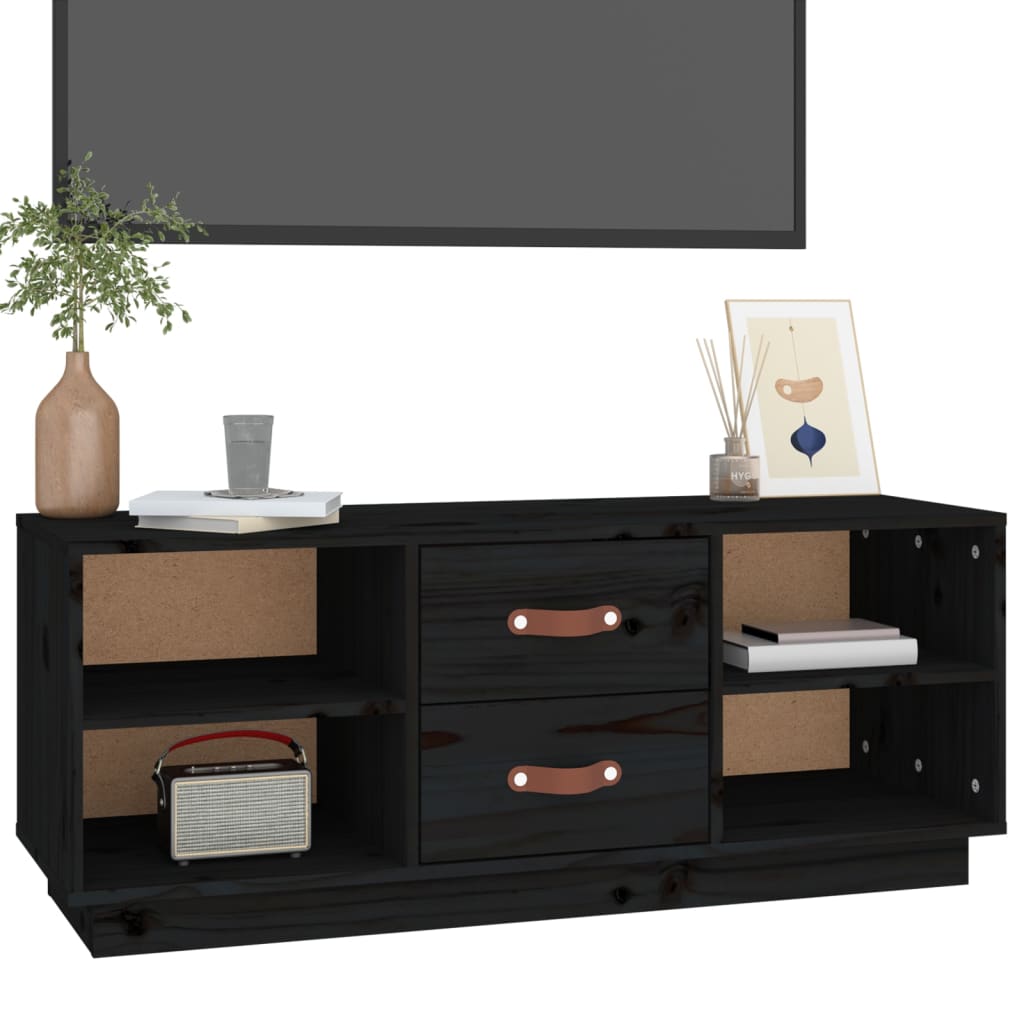 TV Cabinet Black 100x34x40 cm Solid Wood Pine