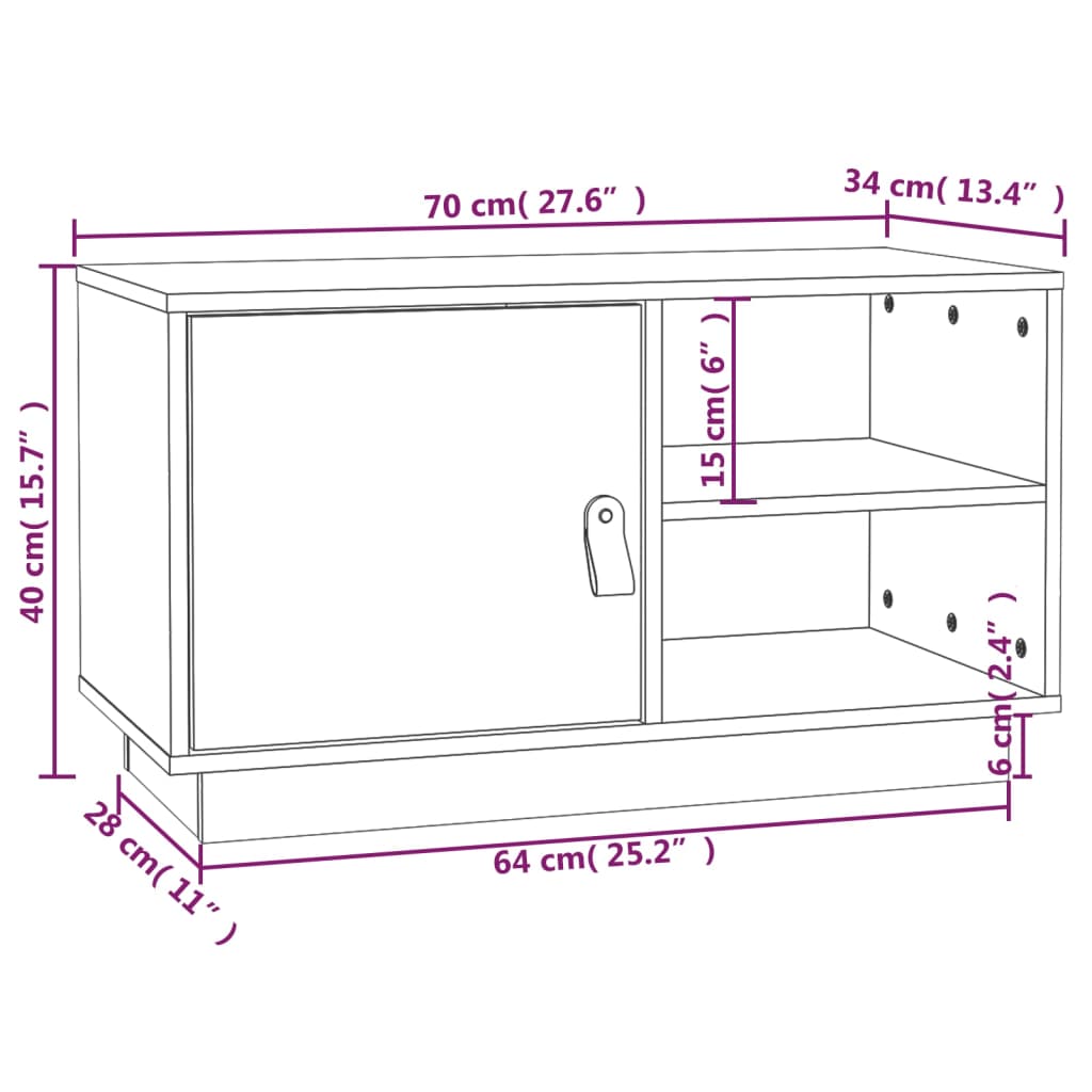 TV Cabinet Grey 70x34x40 cm Solid Wood Pine