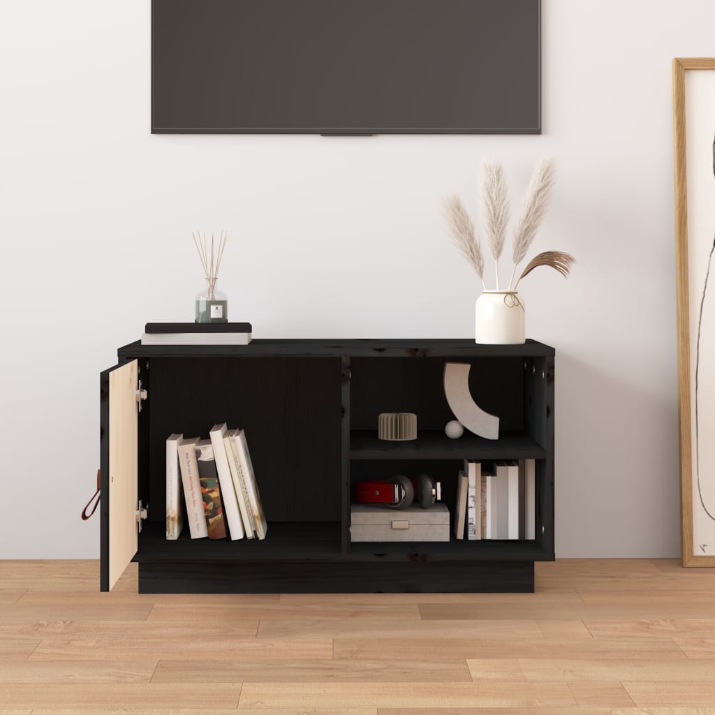 TV Cabinet Black 70x34x40 cm Solid Wood Pine