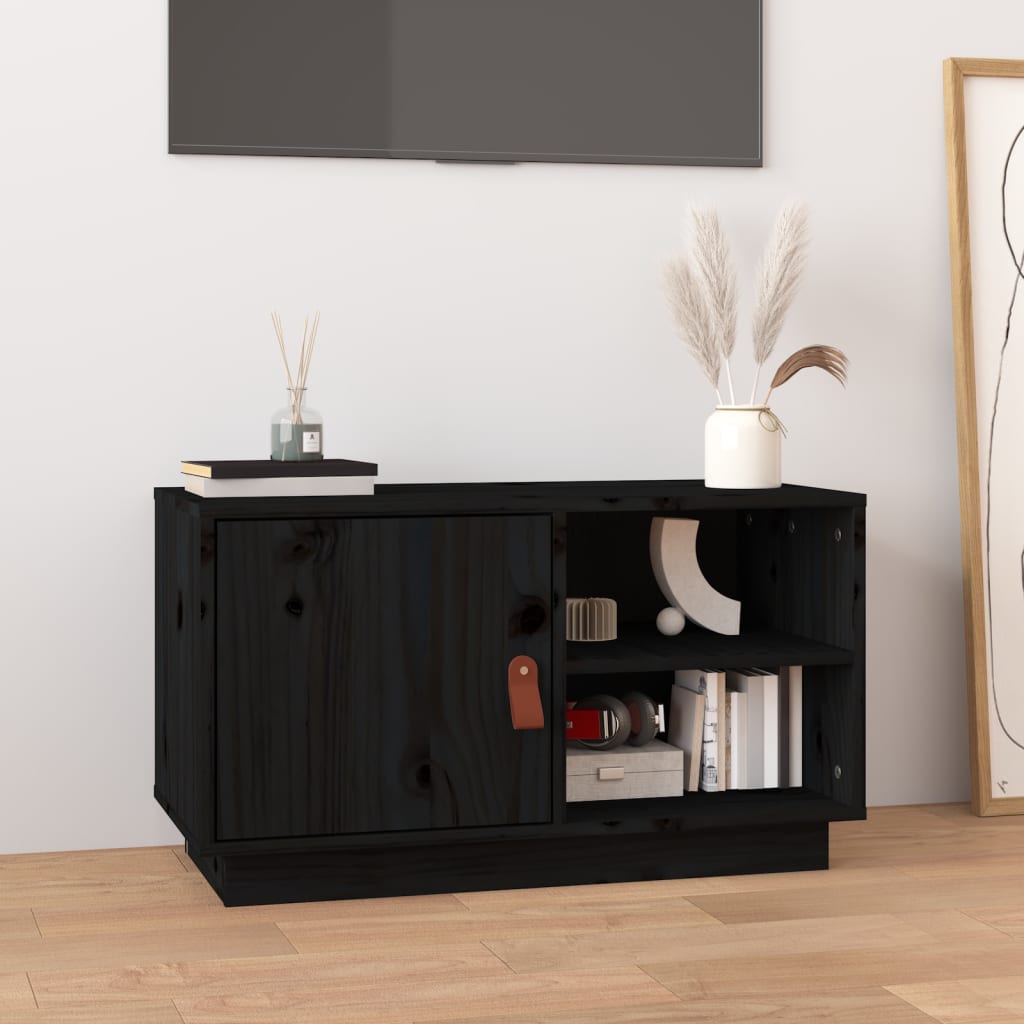 TV Cabinet Black 70x34x40 cm Solid Wood Pine