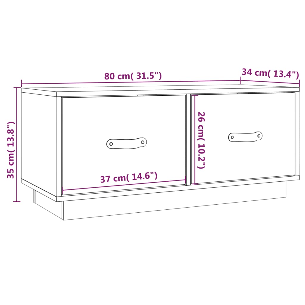 TV Cabinet White 80x34x35 cm Solid Wood Pine