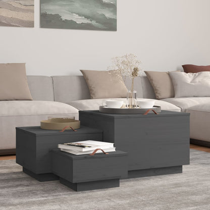 Storage Boxes with Lids 3 pcs Grey Solid Wood Pine