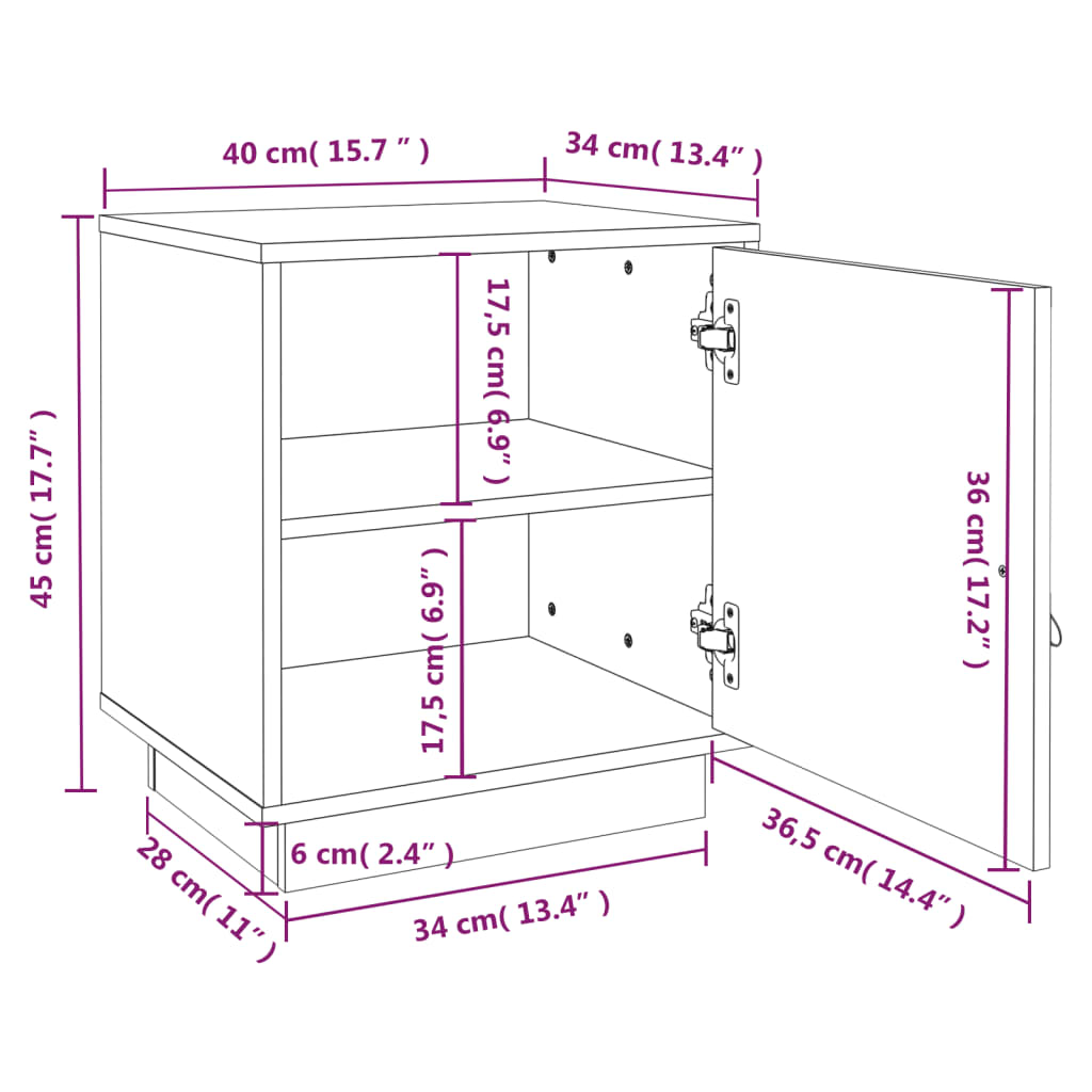 Bedside Cabinet Grey 40x34x45 cm Solid Wood Pine