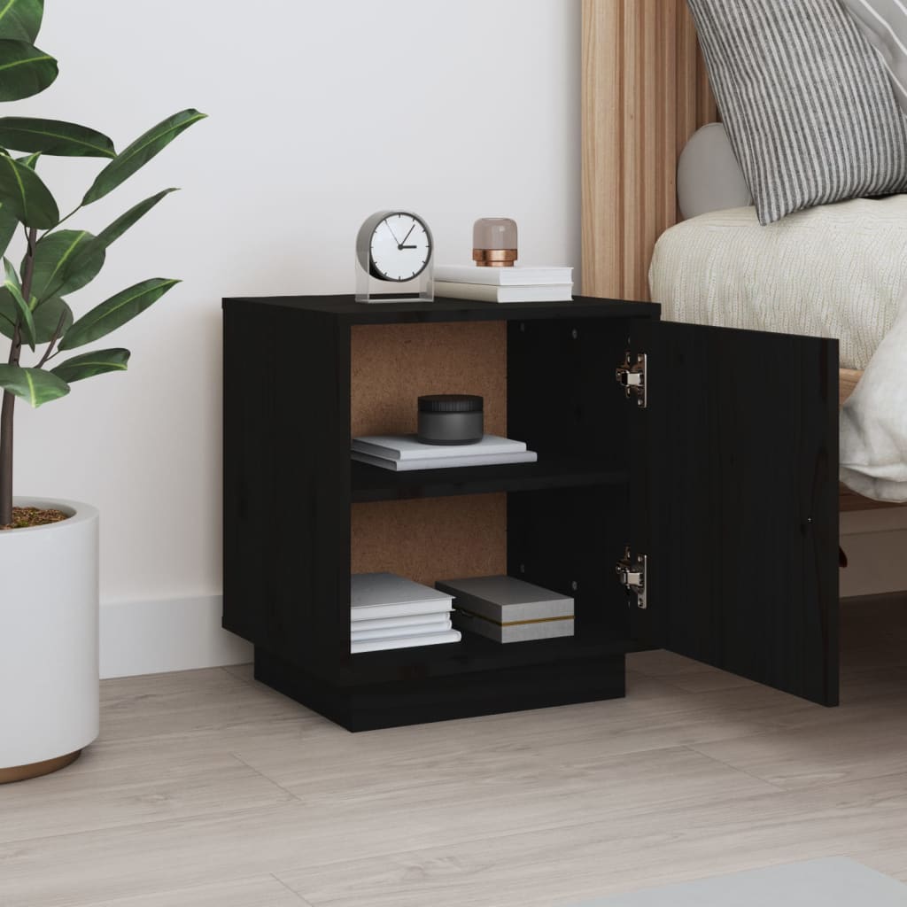 Bedside Cabinet Black 40x34x45 cm Solid Wood Pine