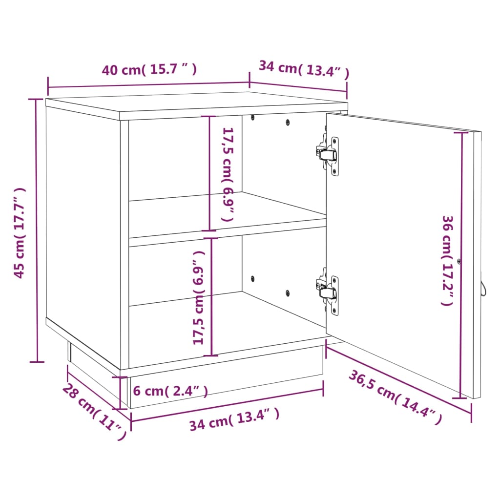 Bedside Cabinet Black 40x34x45 cm Solid Wood Pine