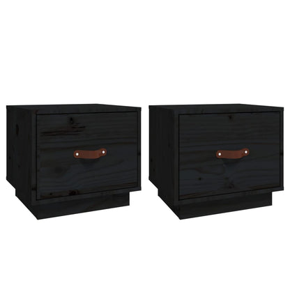 Bedside Cabinets 2 pcs Black 40x34x35 cm Solid Wood Pine