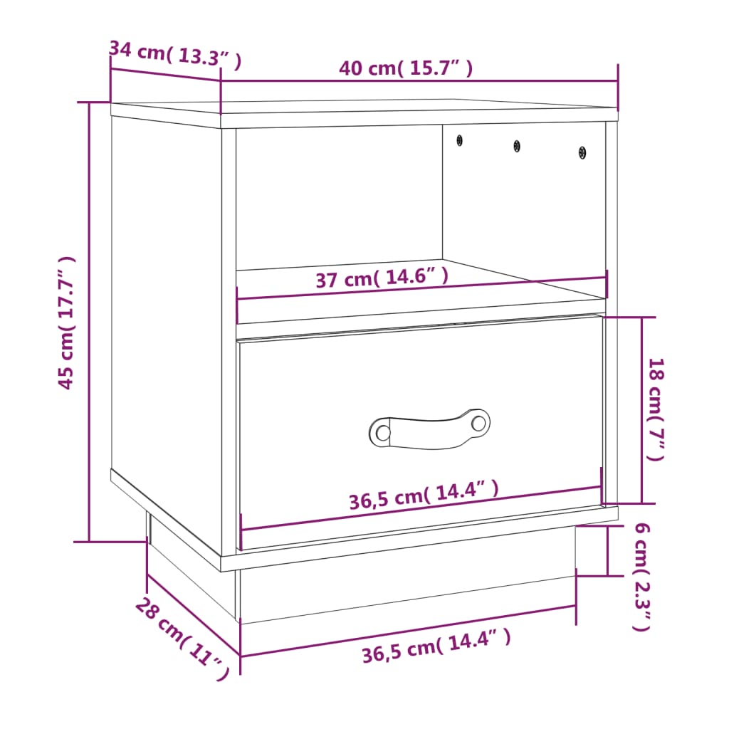 Bedside Cabinet Grey 40x34x45 cm Solid Wood Pine