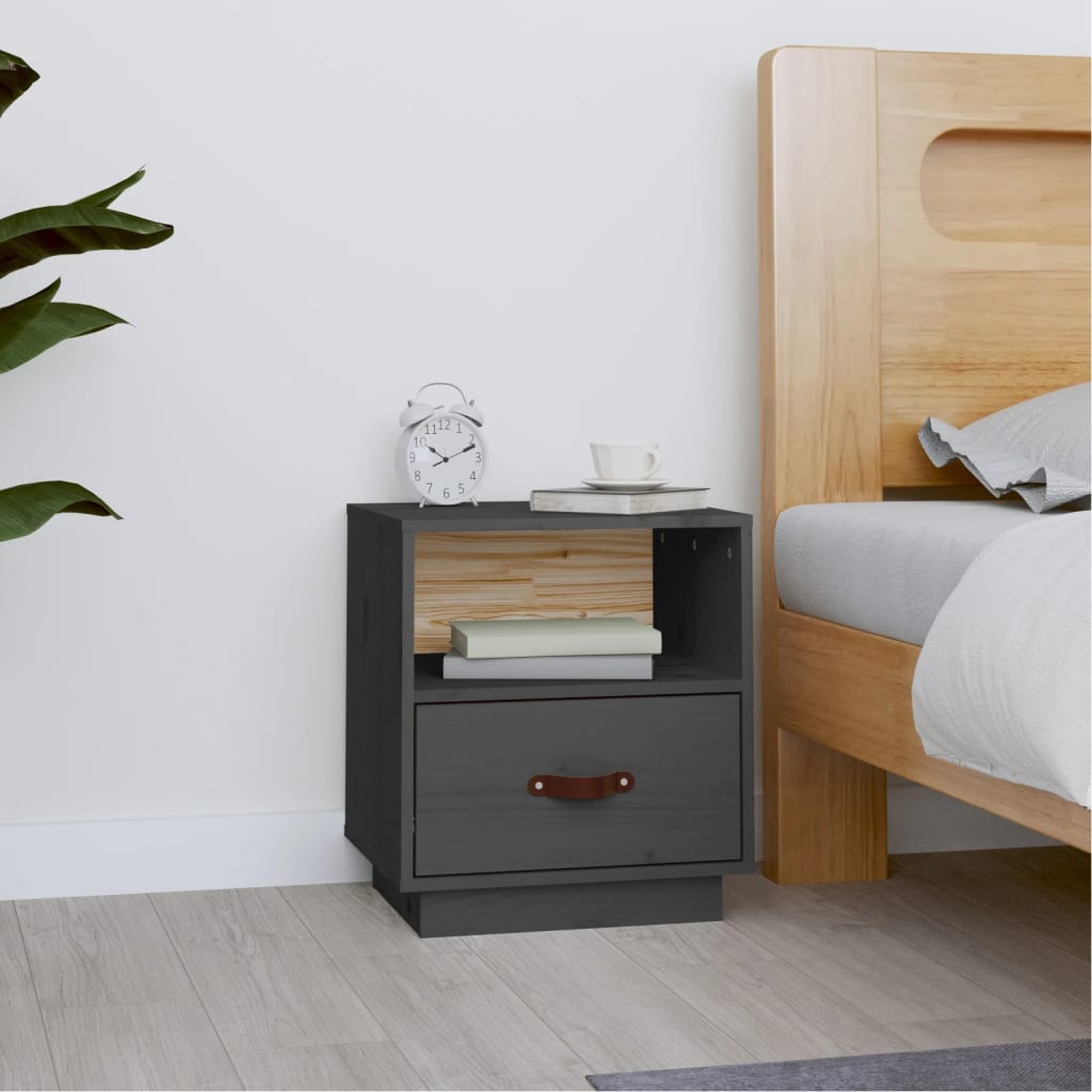 Bedside Cabinet Grey 40x34x45 cm Solid Wood Pine