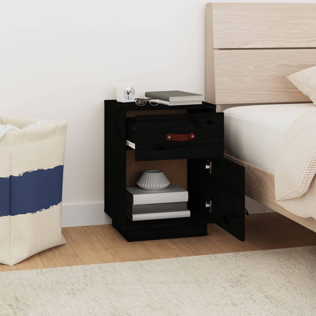 Bedside Cabinet Black 40x34x55 cm Solid Wood Pine