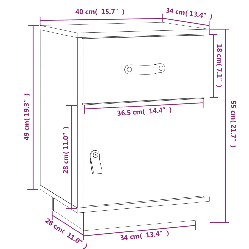 Bedside Cabinet Black 40x34x55 cm Solid Wood Pine