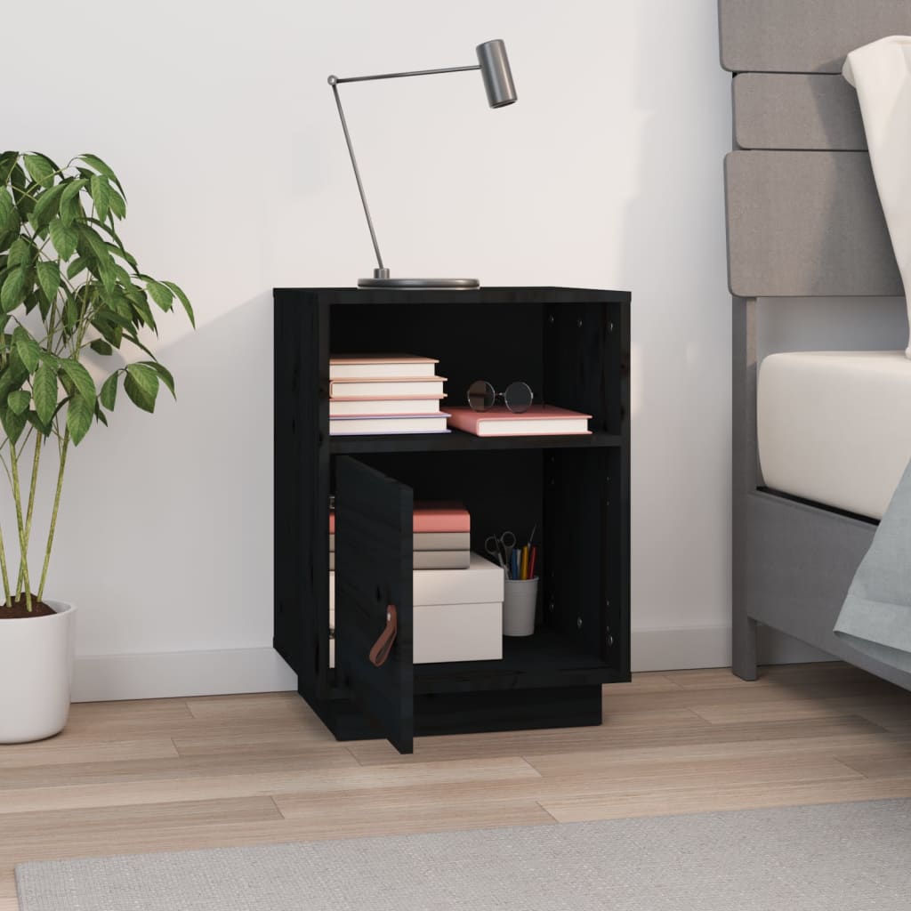 Bedside Cabinet Black 40x34x55 cm Solid Wood Pine