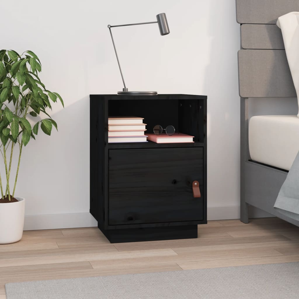 Bedside Cabinet Black 40x34x55 cm Solid Wood Pine