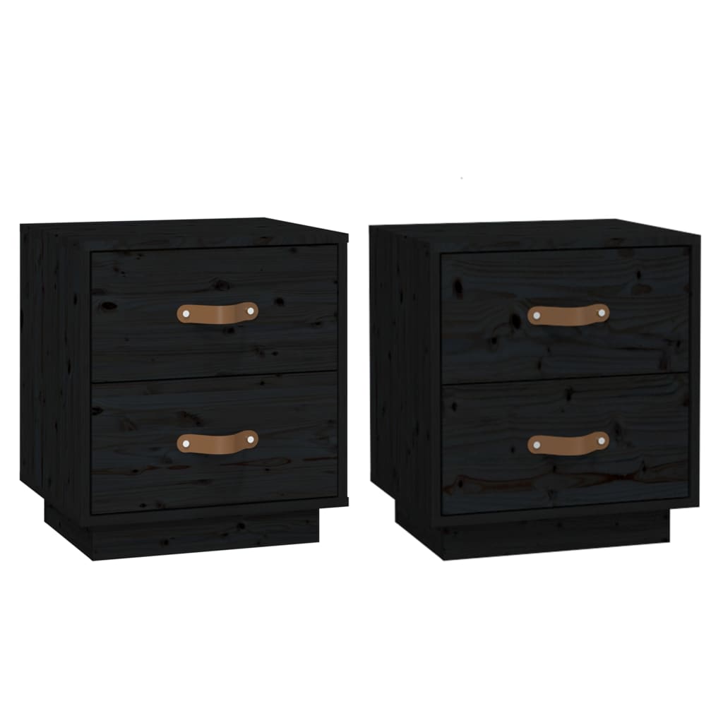 Bedside Cabinets 2 pcs Black 40x34x45 cm Solid Wood Pine