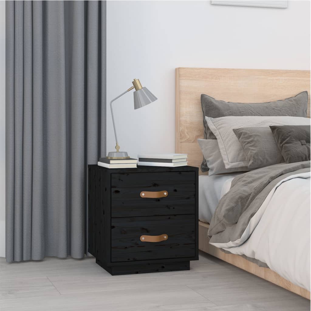 Bedside Cabinets 2 pcs Black 40x34x45 cm Solid Wood Pine