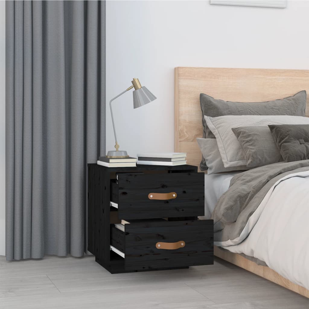 Bedside Cabinets 2 pcs Black 40x34x45 cm Solid Wood Pine