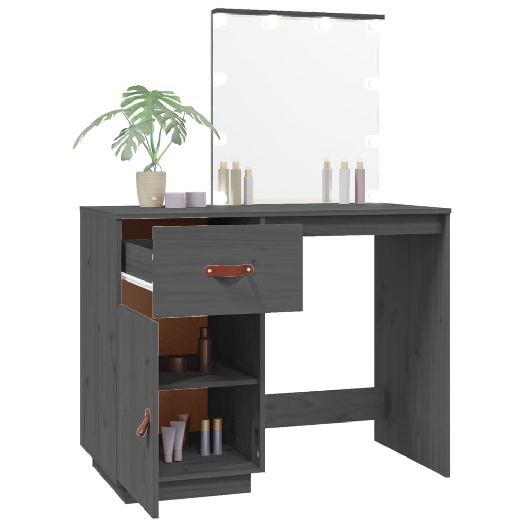 Dressing Table with LED Grey 95x50x133.5 cm Solid Wood Pine