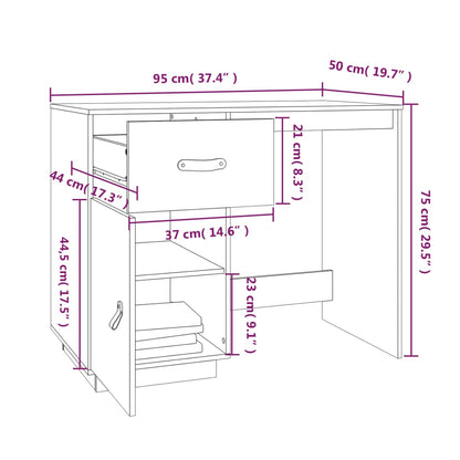 Desk White 95x50x75 cm Solid Wood Pine