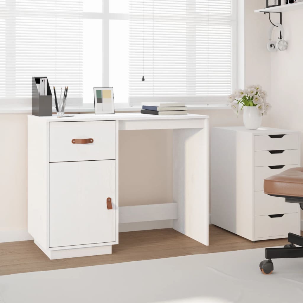 Desk White 95x50x75 cm Solid Wood Pine