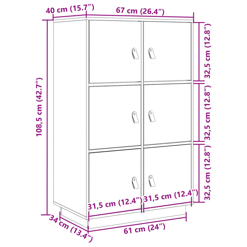 Highboard Grey 67x40x108.5 cm Solid Wood Pine