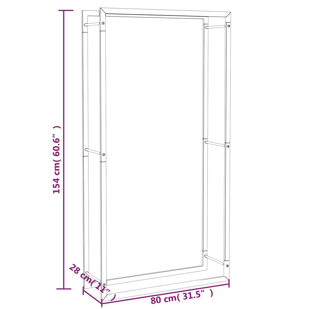 Firewood Rack Matt Black 80x28x154 cm Steel