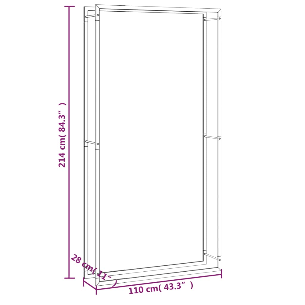 Firewood Rack Matt Black 110x28x214 cm Steel