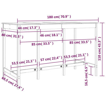 Bar Table 180x80x110 cm Solid Wood Pine