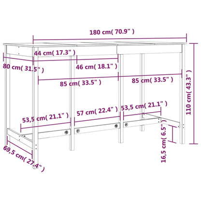 Bar Table Black 180x80x110 cm Solid Wood Pine