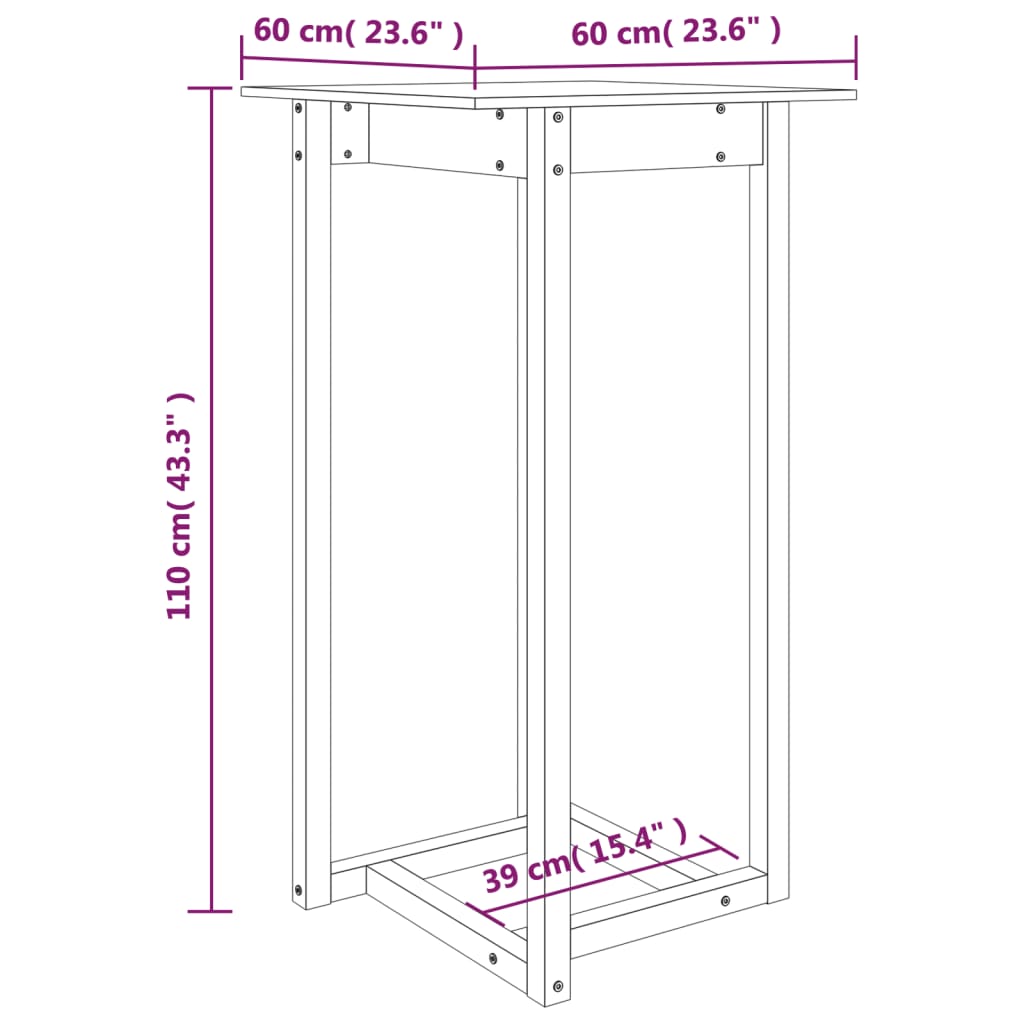 Bar Table White 60x60x110 cm Solid Wood Pine