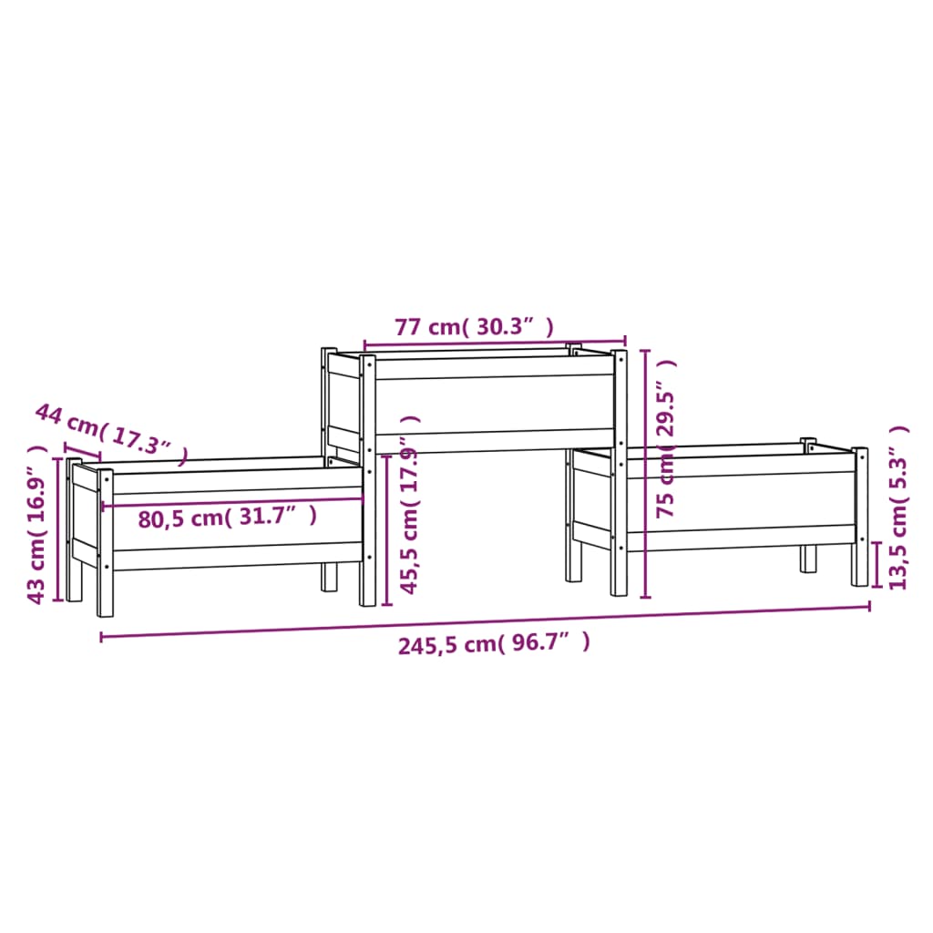 Planter 245.5x44x75 cm Solid Wood Pine