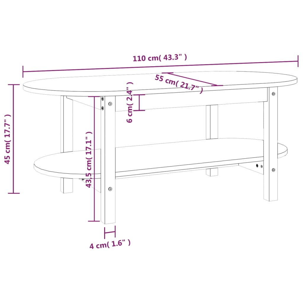 Coffee Table White 110x55x45 cm Solid Wood Pine