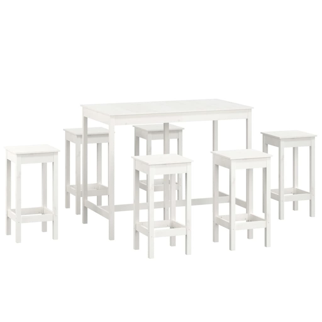 7 Piece Bar Set White Solid Wood Pine