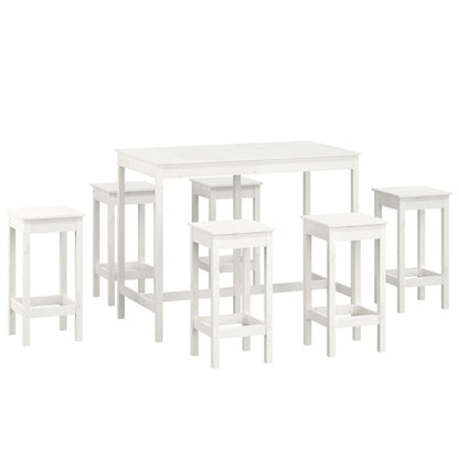 7 Piece Bar Set White Solid Wood Pine