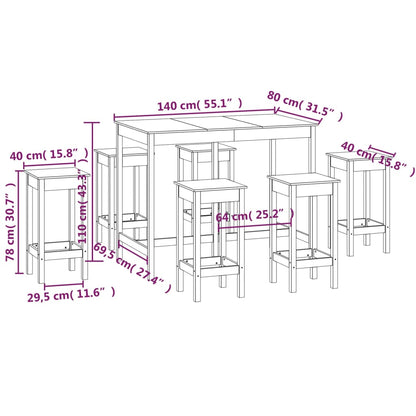 7 Piece Bar Set White Solid Wood Pine