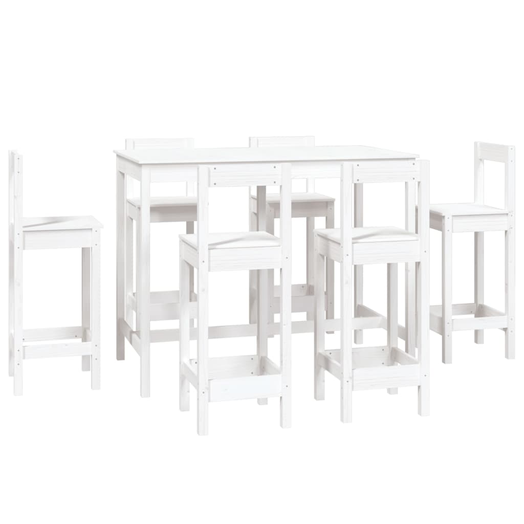 7 Piece Bar Set White Solid Wood Pine