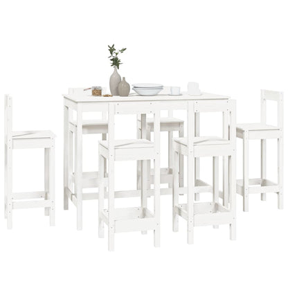 7 Piece Bar Set White Solid Wood Pine