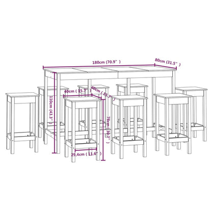 9 Piece Bar Set Solid Wood Pine