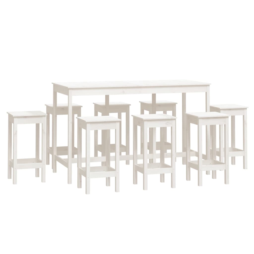 9 Piece Bar Set White Solid Wood Pine