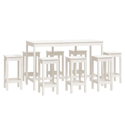 9 Piece Bar Set White Solid Wood Pine