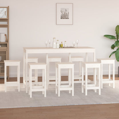 9 Piece Bar Set White Solid Wood Pine