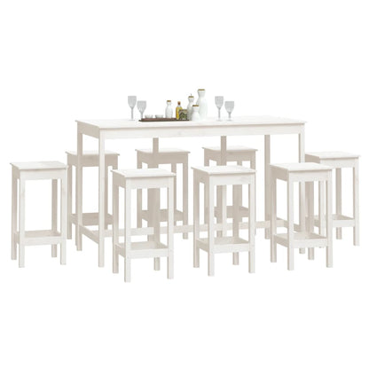 9 Piece Bar Set White Solid Wood Pine