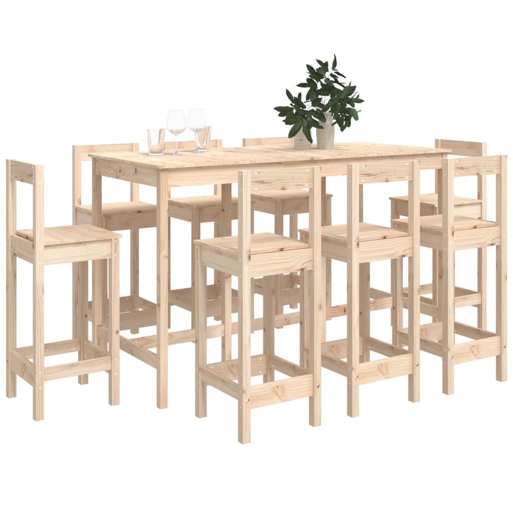 9 Piece Bar Set Solid Wood Pine