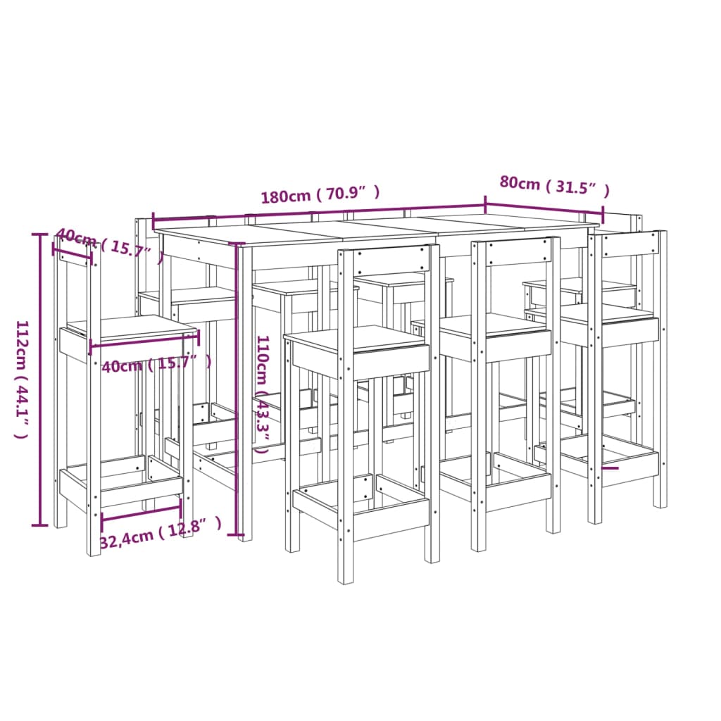 9 Piece Bar Set Solid Wood Pine