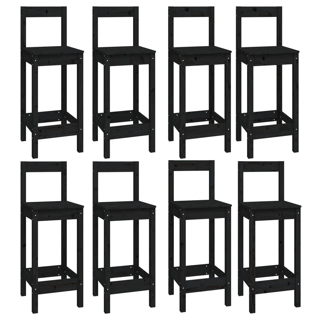 9 Piece Bar Set Black Solid Wood Pine