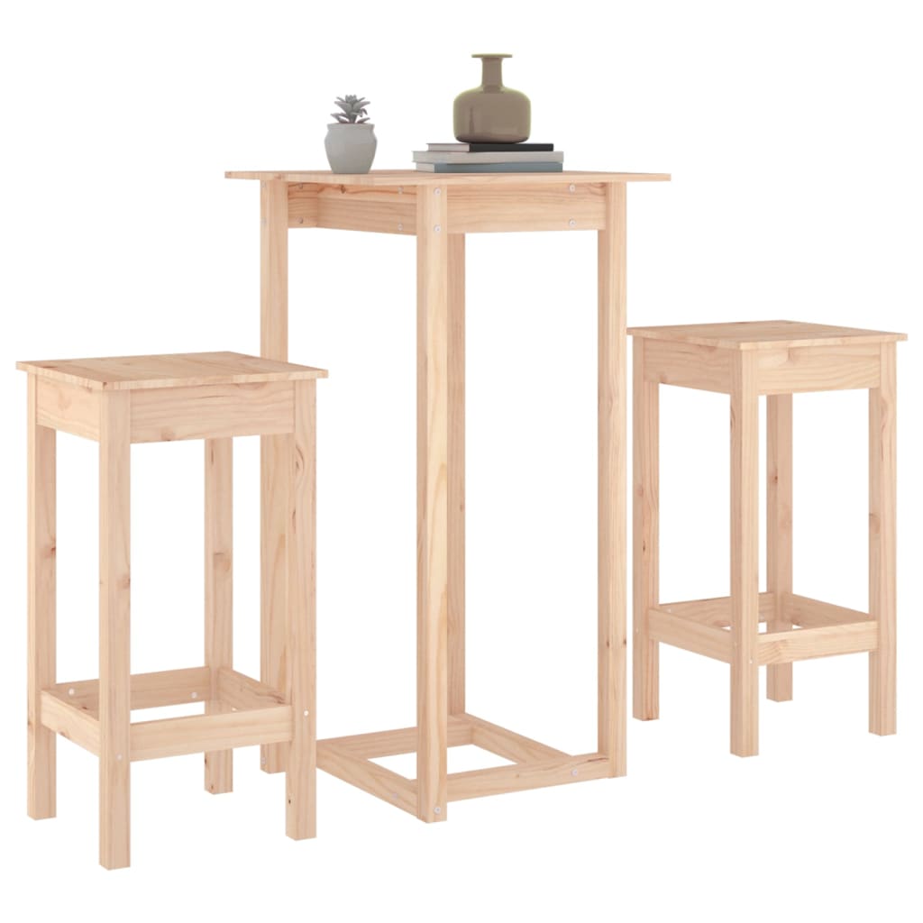 3 Piece Bar Set Solid Wood Pine