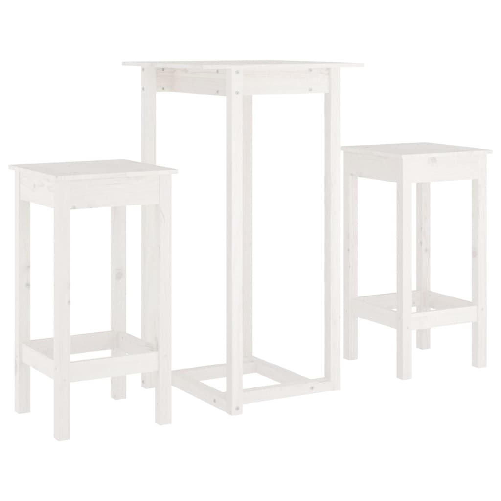 3 Piece Bar Set White Solid Wood Pine