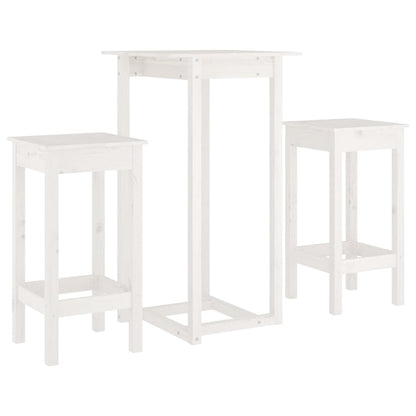 3 Piece Bar Set White Solid Wood Pine