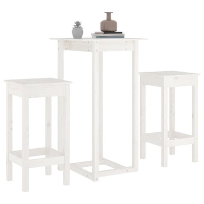 3 Piece Bar Set White Solid Wood Pine