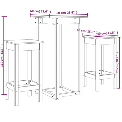 3 Piece Bar Set White Solid Wood Pine