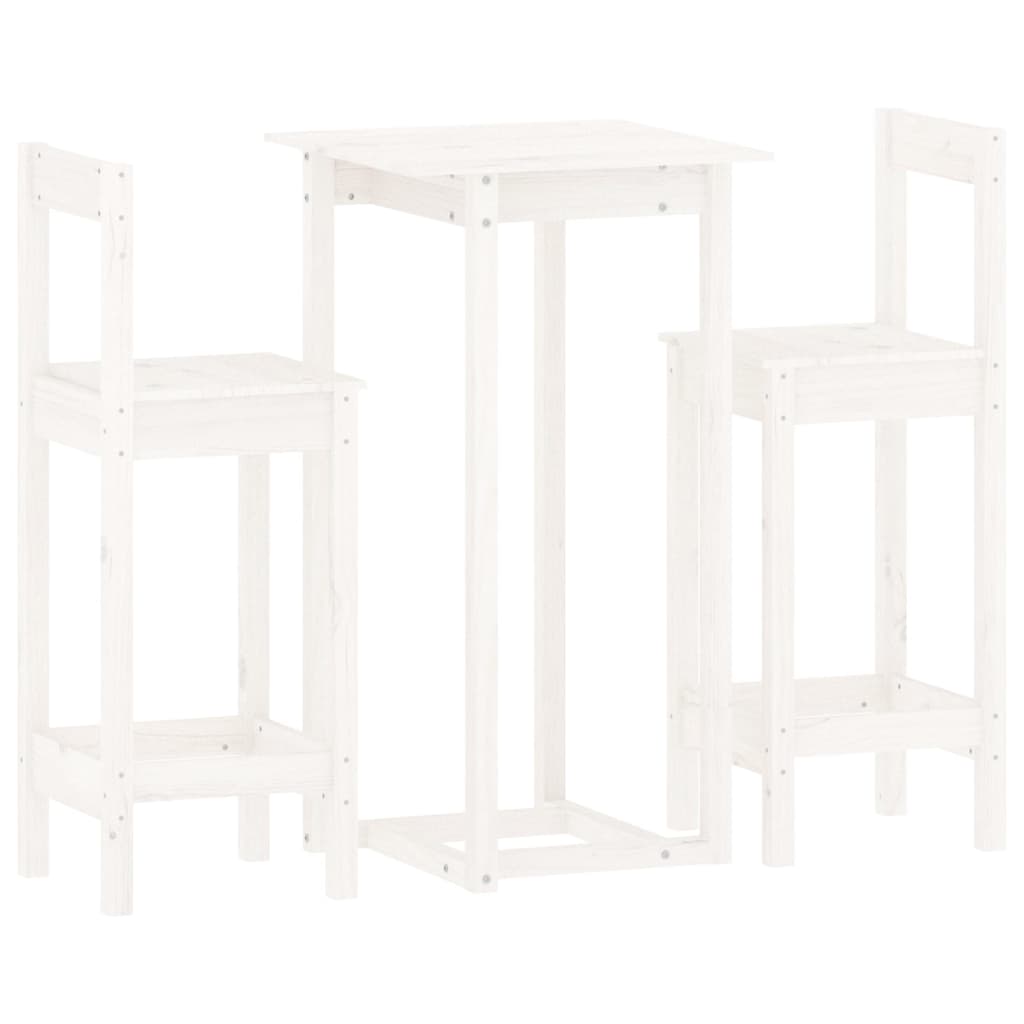 3 Piece Bar Set White Solid Wood Pine