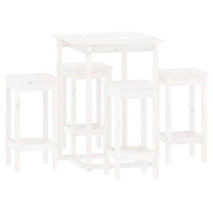 5 Piece Bar Set White Solid Wood Pine